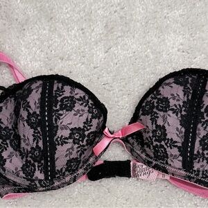 Victoria's Secret Pink and Black Lace Push-Up Bra